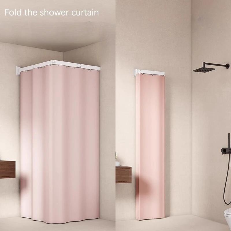 L Shape Folding Shower Curtain Suction Cup No Drilling Bathroom Dry And Wet Separation Waterproof Toilet Corner Shower Partition