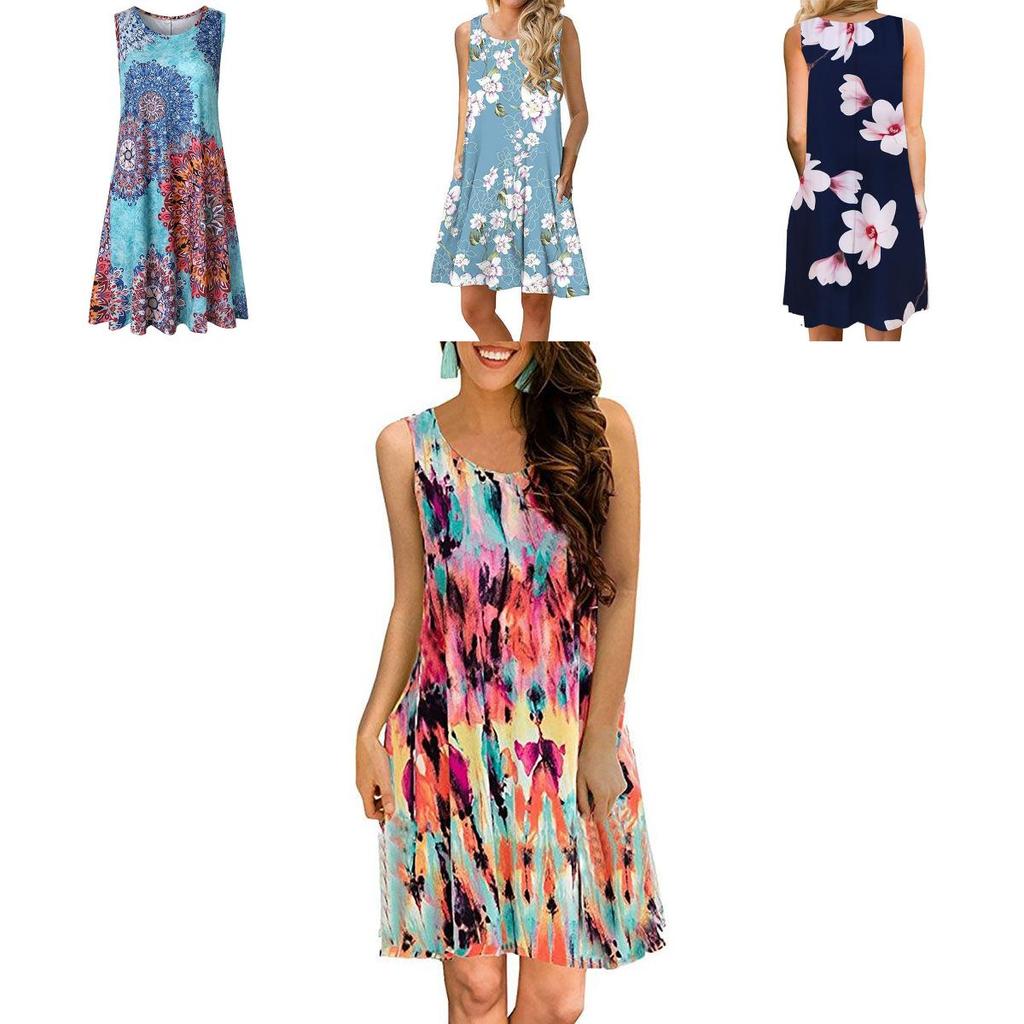 Women's Summer Boho Floral Tank Dress With Comfortable Loose Fit For Casual Beach Outings