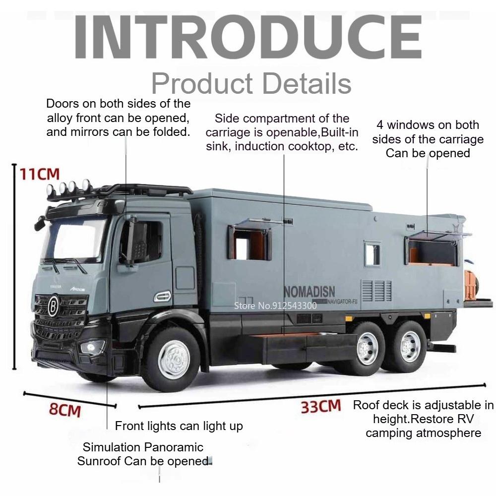 1:18 Maßstab Offroad Wohnmobil Modellauto Spielzeug Ton Licht Türen Öffnen Legierungskörper Klappbarer Rückspiegel Modelle Spielzeug Hobby Ornamente