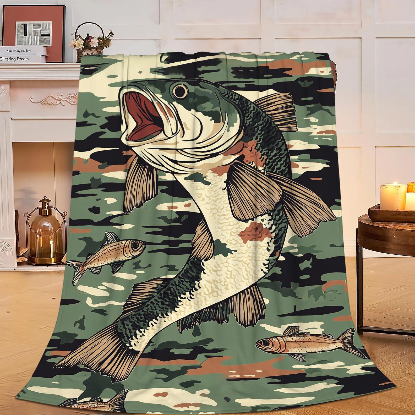 

Camouflage bass Printed Blanket for Sofa Bed Travel Camping Living Room Office Conditioning Blanket for All Seasons Gifts 75x90cm