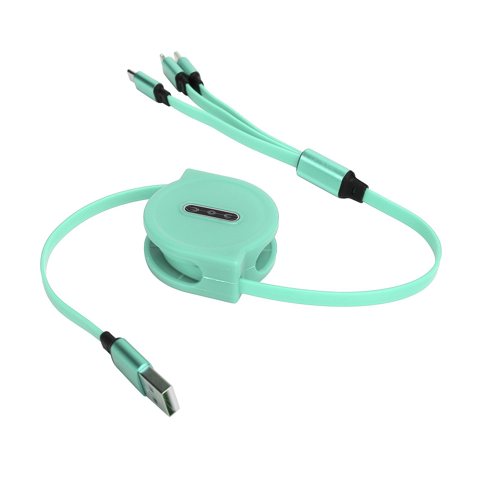 

3 in 1 Multi Retractable Charger Cable 3A with TypeC for IOS Micro USB Connector 1.1M(Green ) зелёный