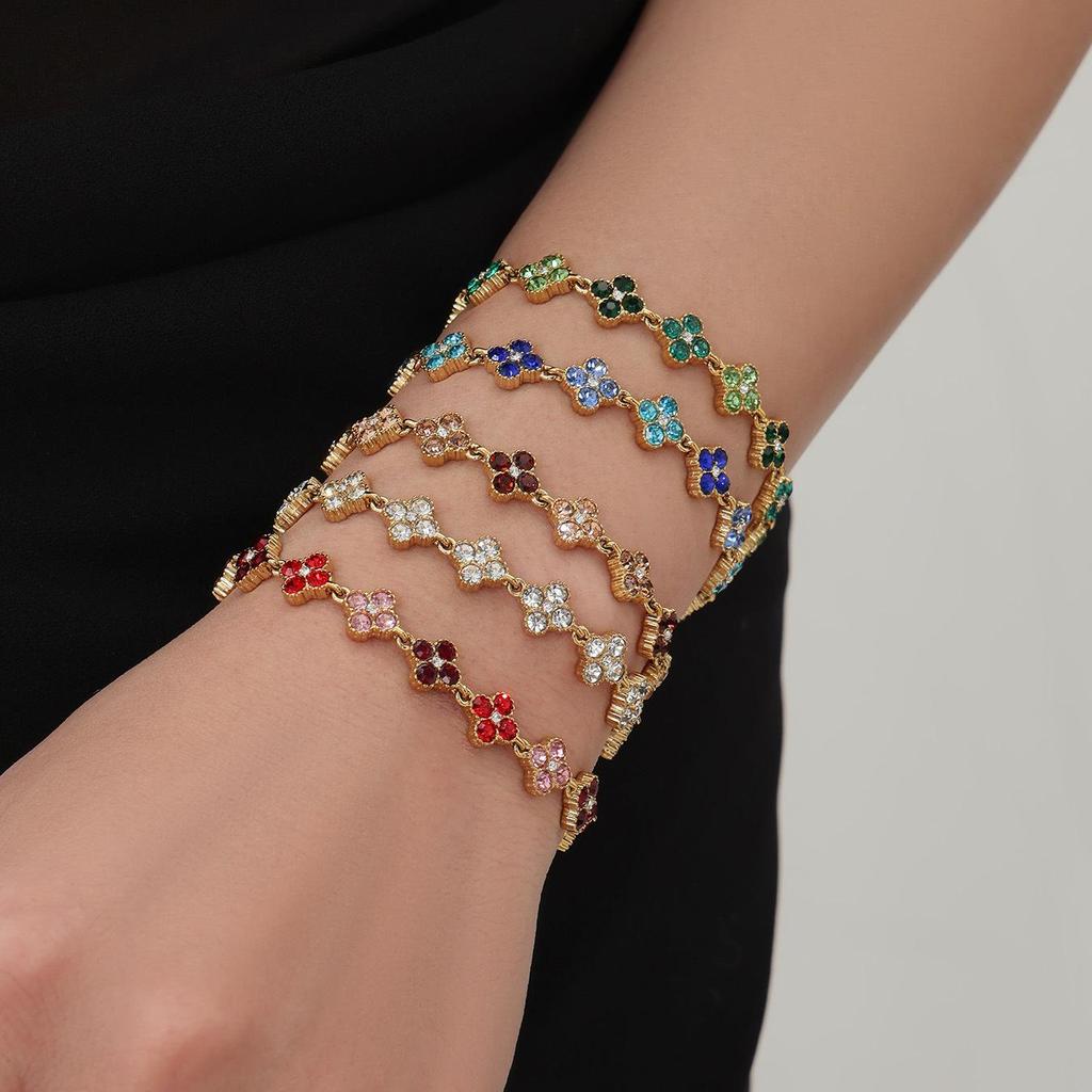 Multi-Color Zirconia Diamond Necklace, Bracelet, Ring & Earring Set - Stainless Steel