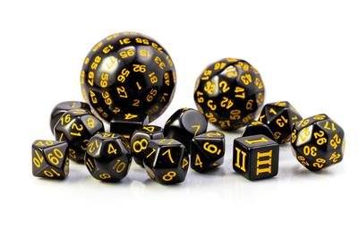 RPG Dice Black-yellow Set 15 Dice Dice