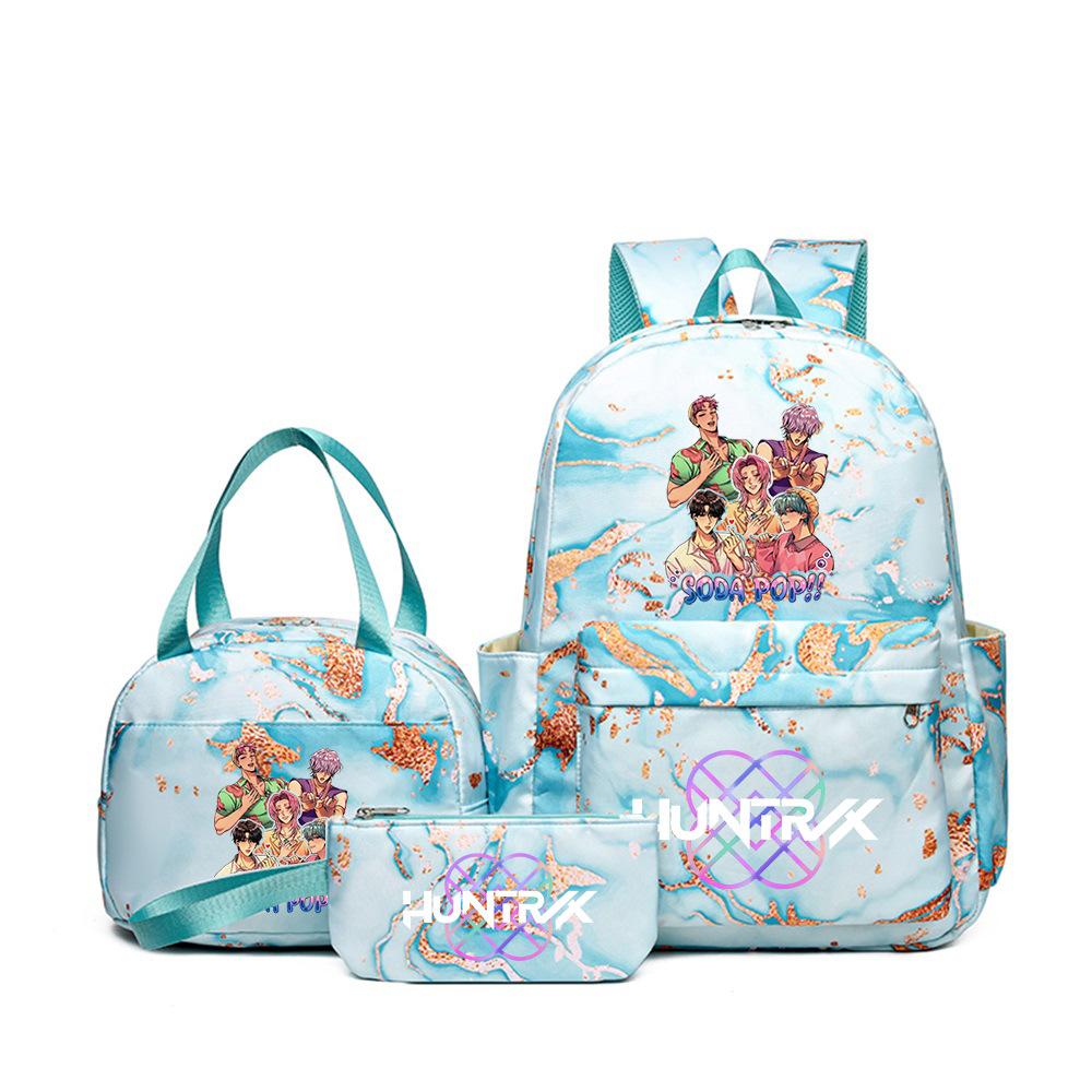 Demon Hunters Three-Piece Children'S School Bag Large Capacity 3D Digital Color Printing Kindergarten School Bag Meal Bag Pencil Bag