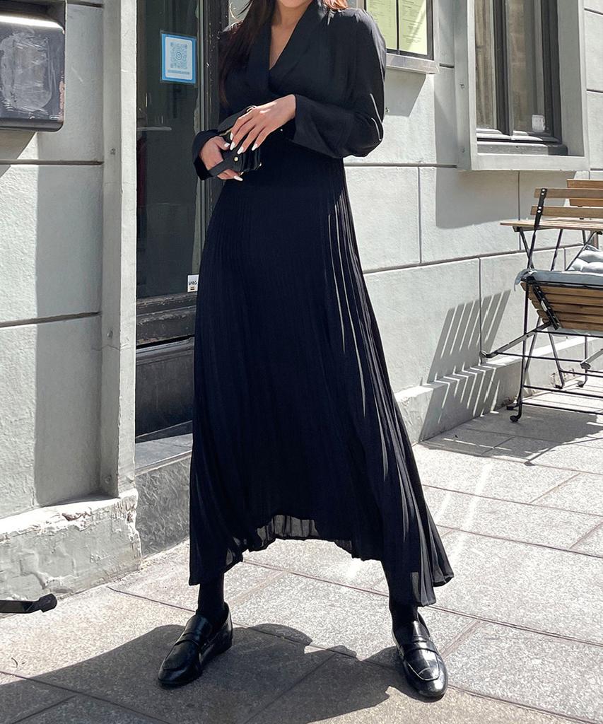Ppaeppae Belt Set Wrap Style Pleated Long Dress