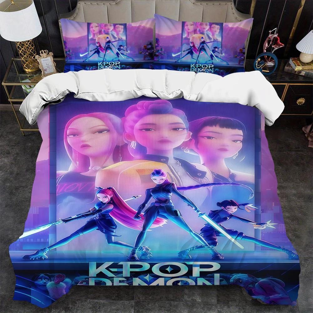 Mädchengeschenk Kinderbettwäsche K-Pop Dämonenjäger Mikrofaser Bettbezug Schlafzimmerdekoration Bettwäschesets Kissenbezug-Set