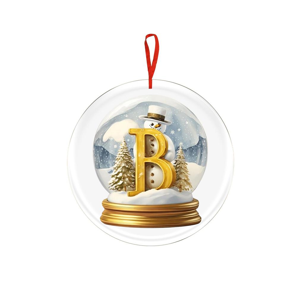 Christmas Ornament 2D 26 Letters Yellow Crystal Ball Acrylic Snowman Scene Festive Car Tree Hanging Decor Accessory