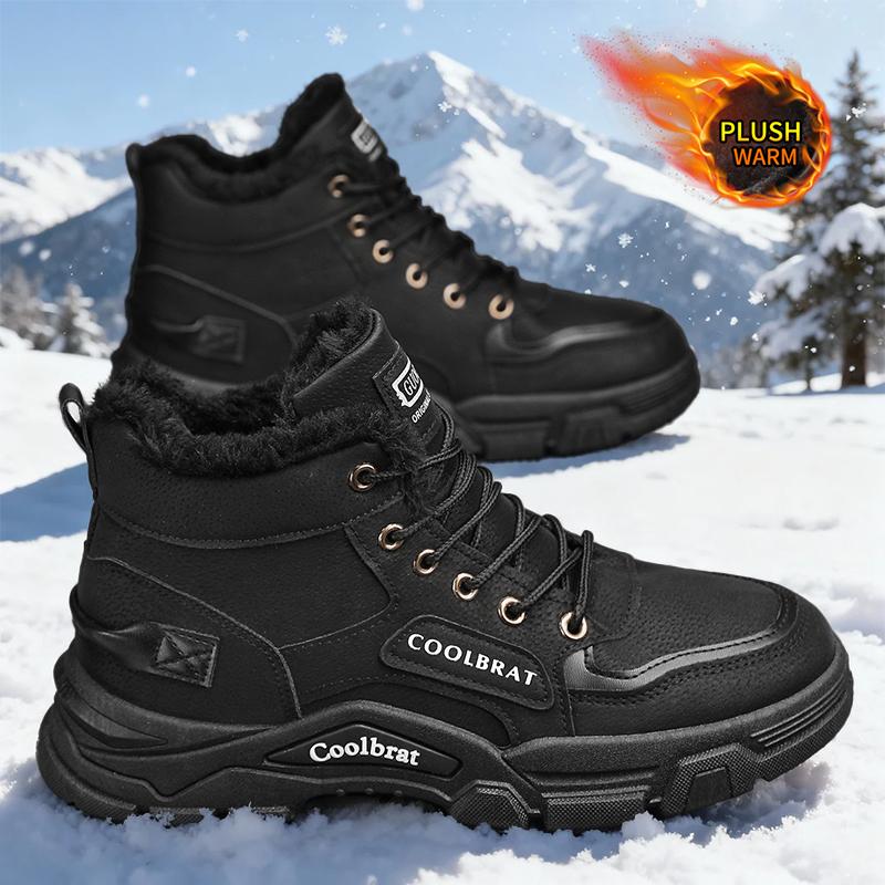 Men's Trendy High-Top Casual Sports Boots - Moto- Fleece-Lined Snow Boots, Outdoor Street Hiking Ankle Boots