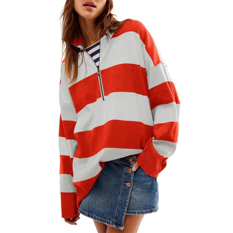 Autumn and Winter New Long Sleeved 1/4 Zipper Pullover with Split Color Block for Women's Sweaters and Hoodies
