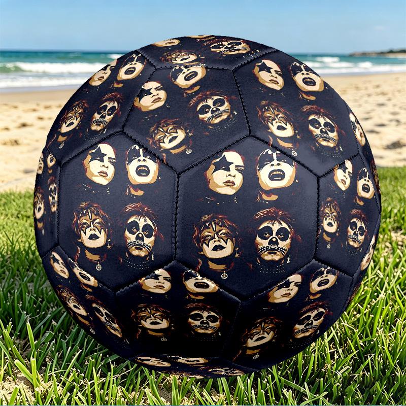 Rock and Roll Print Size 5 Soccer Ball, PU Wear Resistant Football for Match Training and Daily Practice, Birthday Gift for Soccer Fans