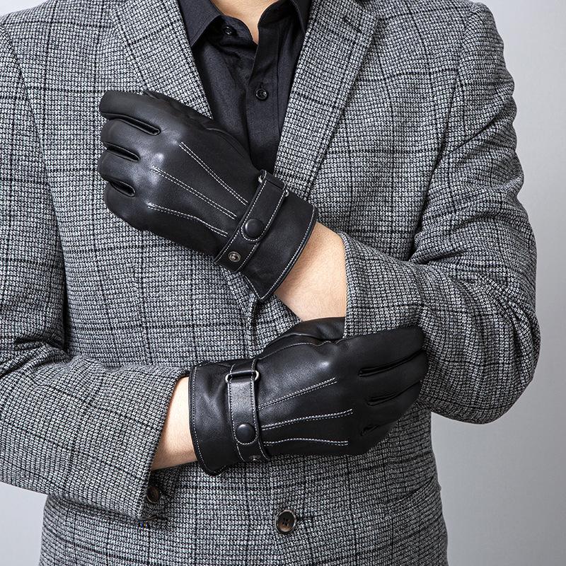 Genuine Leather Gloves for Men To Keep Warm In Autumn and Winter with Fleece and Outdoor Driving Cycling and Electric Bike Gloves