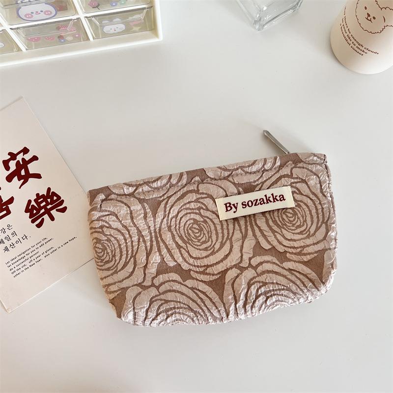French Embossed Flowers Travel Cosmetic Storage Bag Wallet Cute Women Makeup Kits Handbags Phone Pencil Case Organizer Pouch Bag