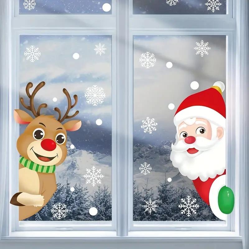 Christmas Glass Stickes Snowflake Santa Claus Shaped Door Shop Window Sticker Wall Ornaments for Home Decoration New Year 2025