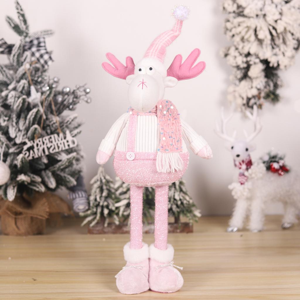 Pink Christmas Doll Decorations Santa Claus Snowman Elk Pink Sequin Telescopic Doll Home Xmas Ornaments Kids Gifts 2025