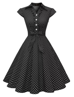 Wedtrend 50s Retro Rockabilly Party Shirt Suitable for Special Plus Black and White Size S Dress, Dress, Dress, A-Line, V-Neck, Knee-Length, Ribbon,
