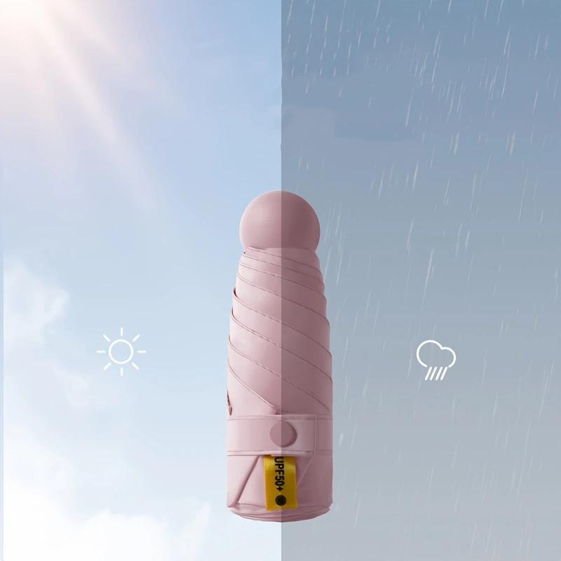 Kapselparaply Solrik og regnfull Dualuse Regntett solbeskyttelse Utendørs reise Bærbar miniparaply