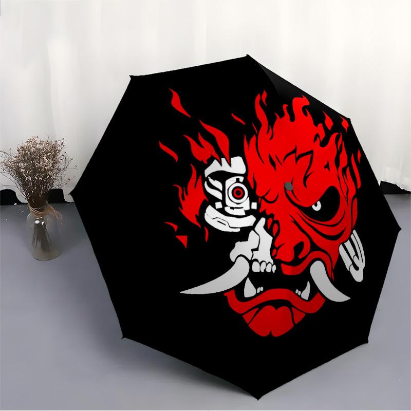 1pc Flame Demon "Gothic Skull" Automatic Folding Umbrella - Lightweight, Retractable Design with 8-Rib Durability, Perfect for Outdoor Adventures175
