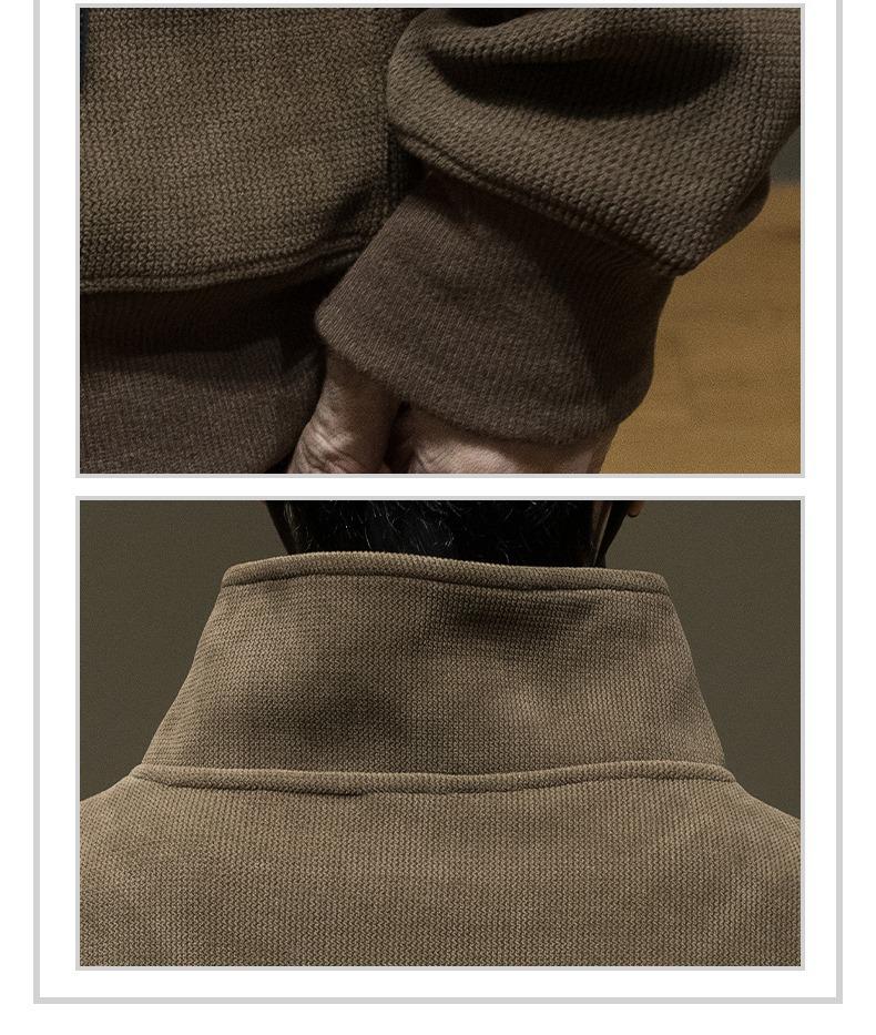 Men's Corduroy Half-High Collar Zipper Hoodie - Warm, Loose, Casual, Plus Velvet, Trendy Autumn/Winter Outerwear Sports Top