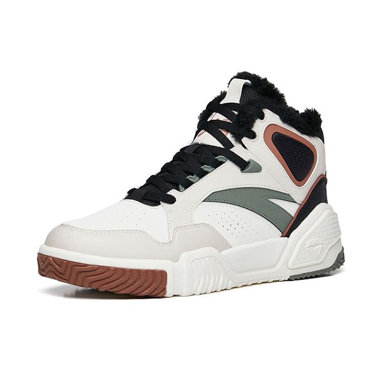 Anta Flame Leather Warm Non-Slip Shock Absorbing Wear-Resistant High-Top Sneakers Men Sneakers White Gray Black 112248990R-4