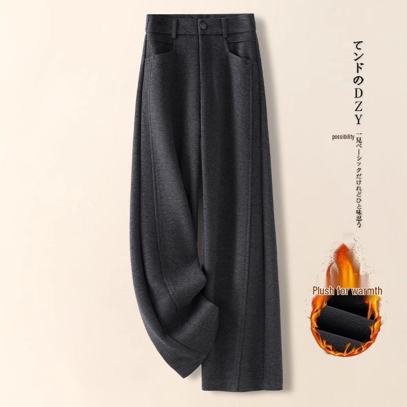 

Бежевые шерстяные брюки с высокой талией: Осень/Зима 2024, Прямые брюки с флисовой подкладкой для женщин 27/M (95-105 jin)