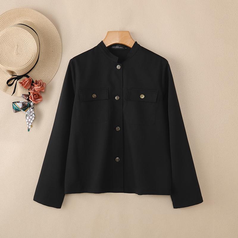ZANZEA Camicetta casual da donna con colletto alto e maniche lunghe larghe