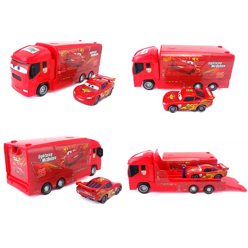 Disney Pixar Cars LKW mit Auto Lightning McQueen Legierung Metall Modell Der König Chick Hicks Diecast Metall Rennen Kinder Weihnachtsgeschenk