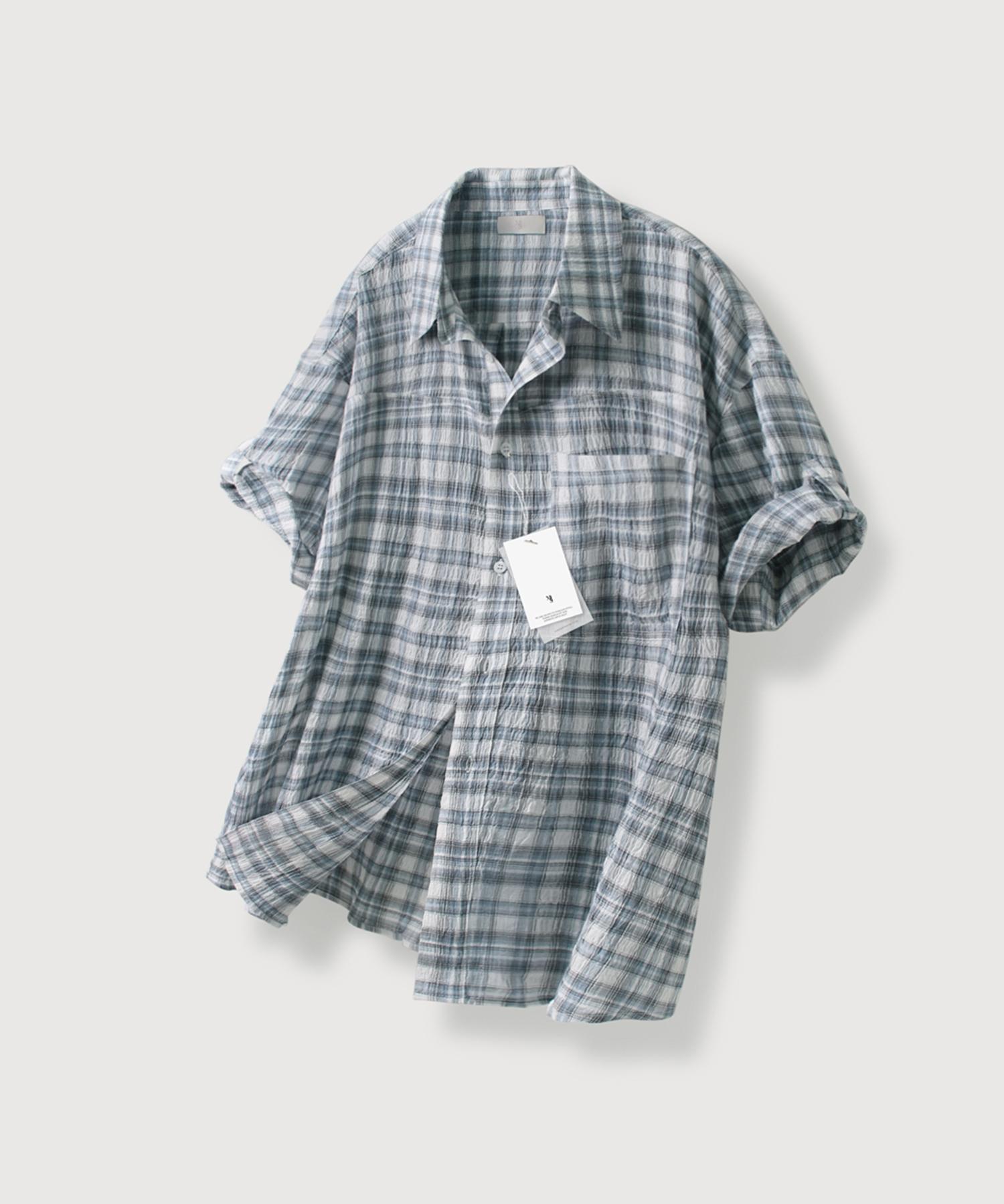 Mood Inside Wrinkle Ocean Roll-Up Half Shirt_Sora Sora/Free