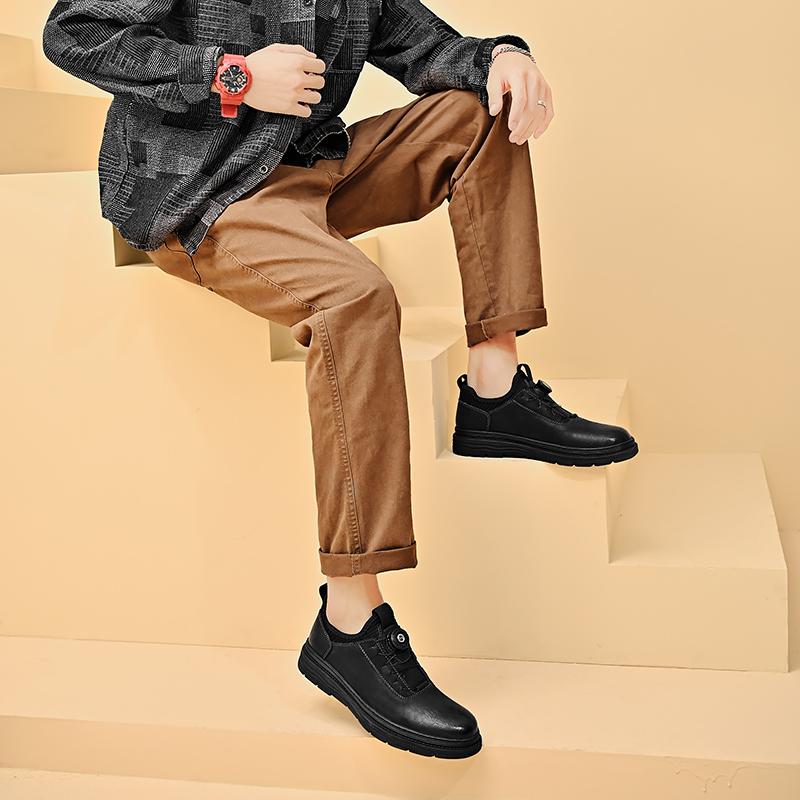 Fashion Men's Leather Shoes Rotating Button Casual Shoes Dress Shoes
