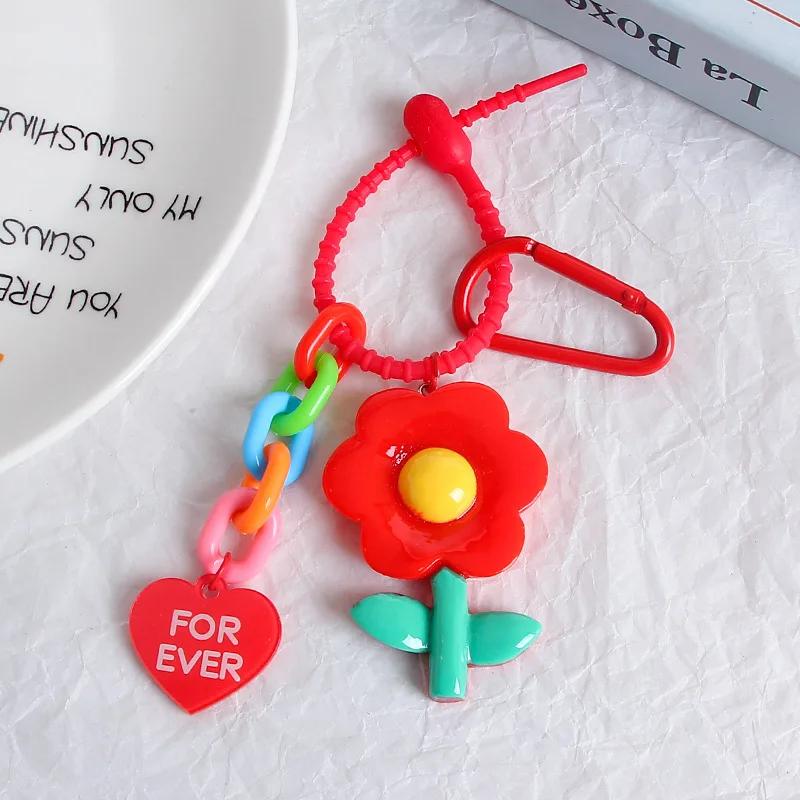 Beautiful Flower Cartoon Keychains Colorful Acrylic Chains Woman's Handbag Zipper Puller Student Funny Keychains