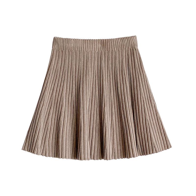 2025 Autumn/Winter Elegant Wool Knit Maternity Pleated High-Waisted A-Line Short Skirt