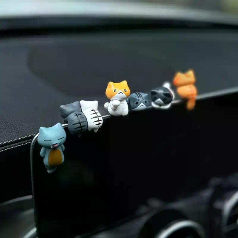 6 Stück Niedliche Mini Cartoon Katze Ornamente, Auto Bildschirmecken Dekoration, Katze Mikrolandschaft Modell Niedliche Auto Accessoires Geschenke