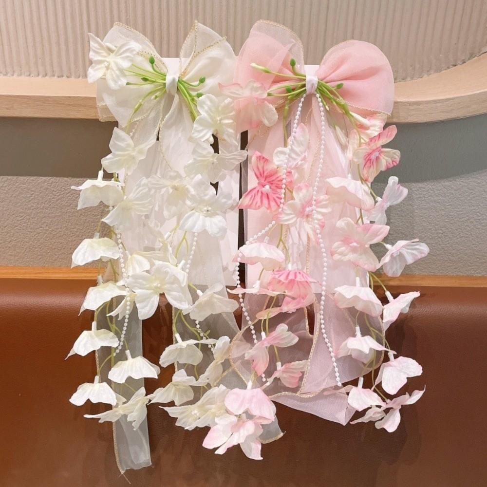 Mesh-textiled Jumbo Organza Bowknot Beaded-streamer Tulle Ribbon Streamers Toddlers