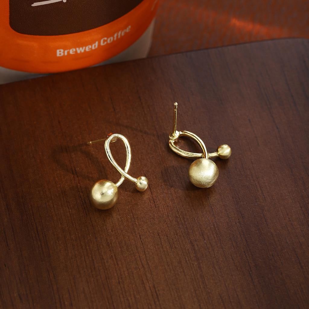 Gold Brushed Cross Bead Small Stud Earrings, Light Luxury High-End Simple Temperament Earrings