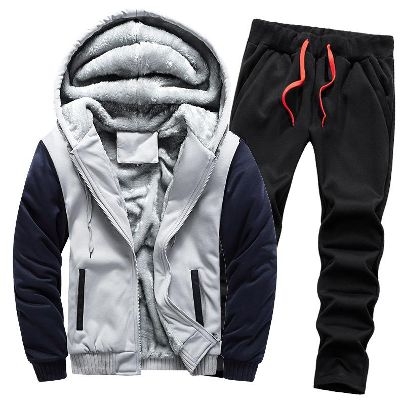Velvet Sweater Suit Men's Thickened Warm Cardigan Autumn Winter Sports Hooded Men