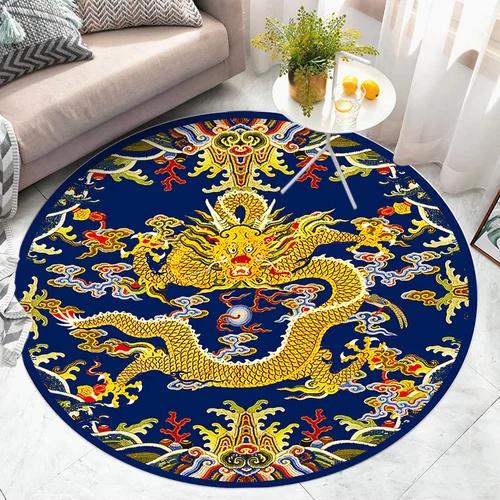 Round Area Rug With Traditional Chinese Dragon Patterns In Multiple Colors Exquisite Artistic Style Soft Durable Floor Decor
