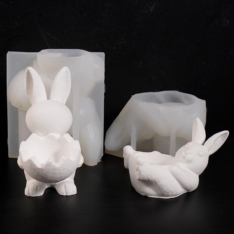 Egg Cup Mold White Eggshell Candle Holder Bunny Egg Tray Festive Easter Bunny Mold For Garden Decoration Party Supplies Home