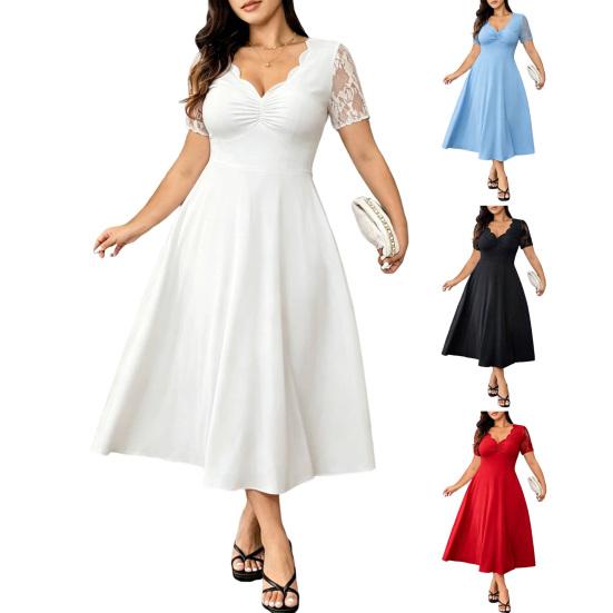 Plus Size Formal Dress for Women Lace Short Sleeve A-line Dress Mother of The Bride Wedding Guest Evening Gown