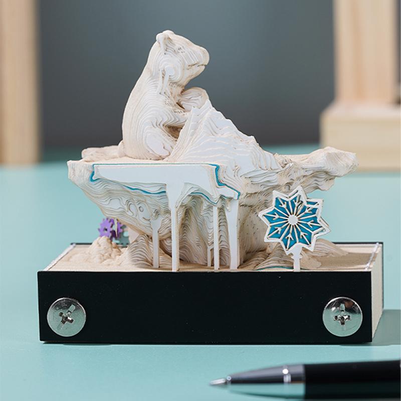 Desk Calendar,2024 Calendar Memo Pad,Creative Desk Calendar Diy Notes Notepad,3D Art Calendar Paper Carving Gift House Sculpture