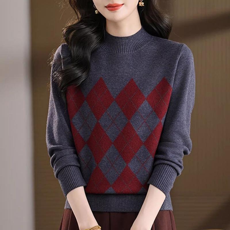 Knitted Loose Half High Neck Vintage Sweater Autumn Winter Base Layer