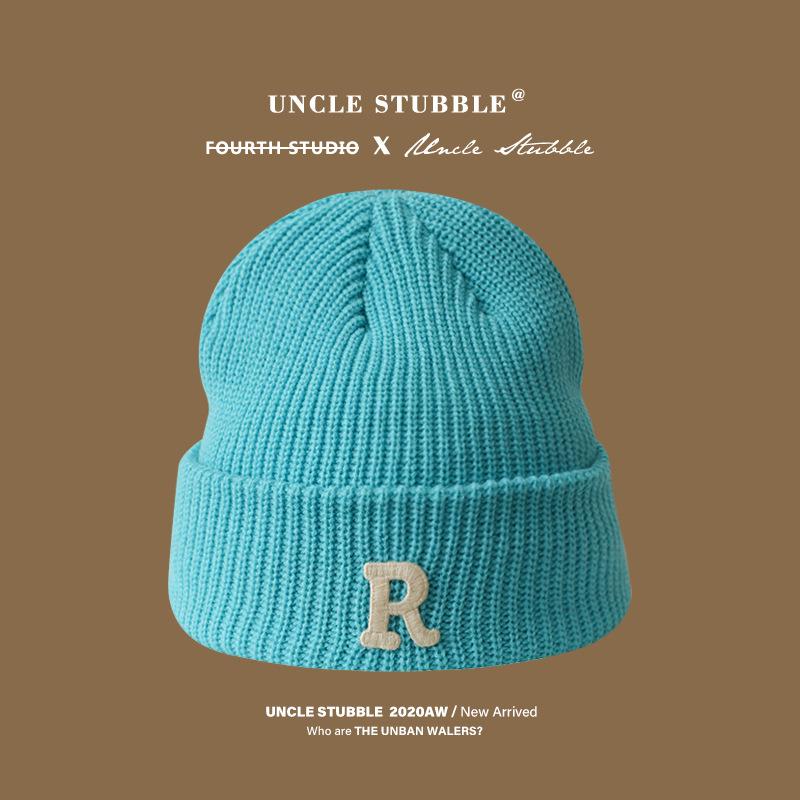 Edition Autumn and Winter Letter R Standard Wool Hat for Men and Women, Simple and Versatile Cold-proof and Warm Cover Cold Hat