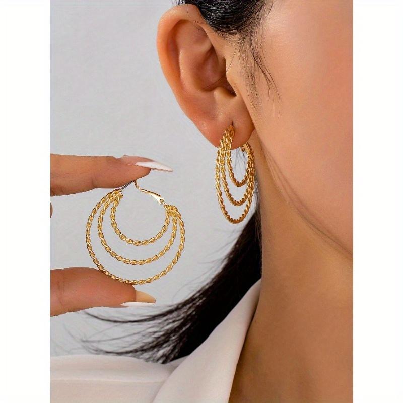 1 Pair Luxury Metal Round Circle Hoop Earrings, Simple & Elegant Design for Women Everyday Wear