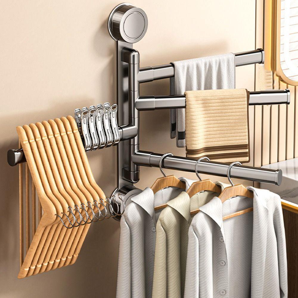 

Wall-mounted Suction Cup Towel Rack Rotating Bathroom Towel Rod Swivel Towel Bar Dishcloth Cream 2 Poles