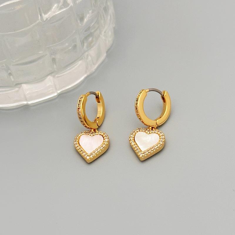 

Fashion Light Luxury Earrings, Love Mother Shell Full Of Diamonds, Zircon Stud Earrings, Earrings. золотой