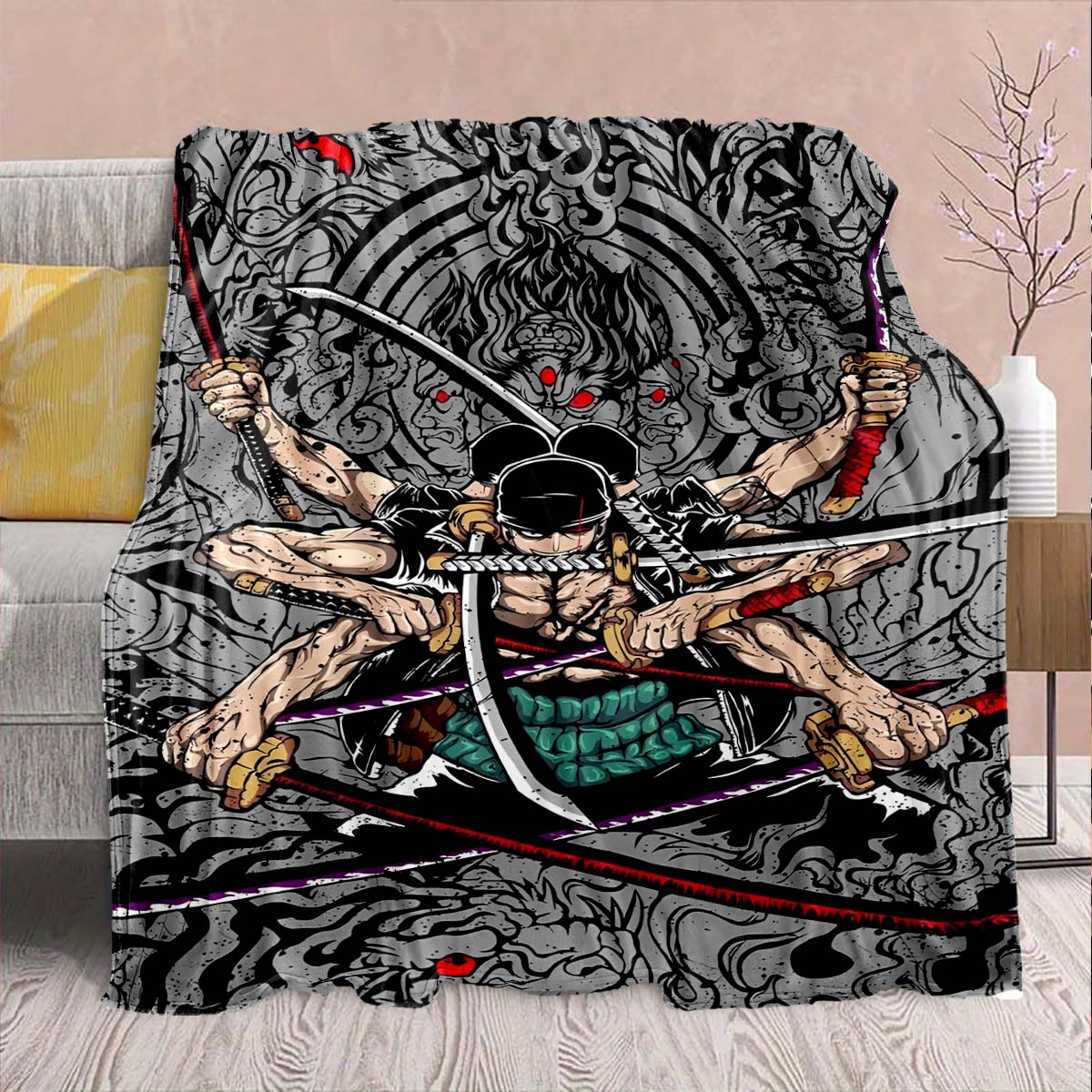 

One Piece Anime Flannel Blanket - Soft Warm Perfect for Sofa, Bedding Camping Travel Office Home Decor -QJY 75x90cm