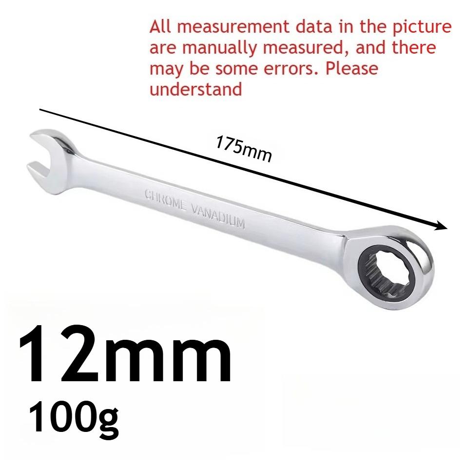 8-22mm Fixed Head Ratchet Wrench, 72 Teeth Ratchet Wrench, Vanadium Chromium Steel for Auto Repair Tools