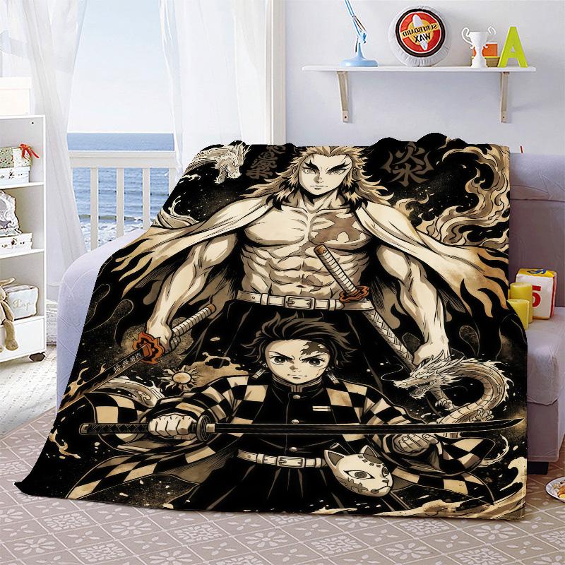 Demon Slayer Cartoon Flannel Blanket Soft Warm Plush Throw for Bed Sofa Couch Lightweight Cozy Winter Travel Decor -QJY