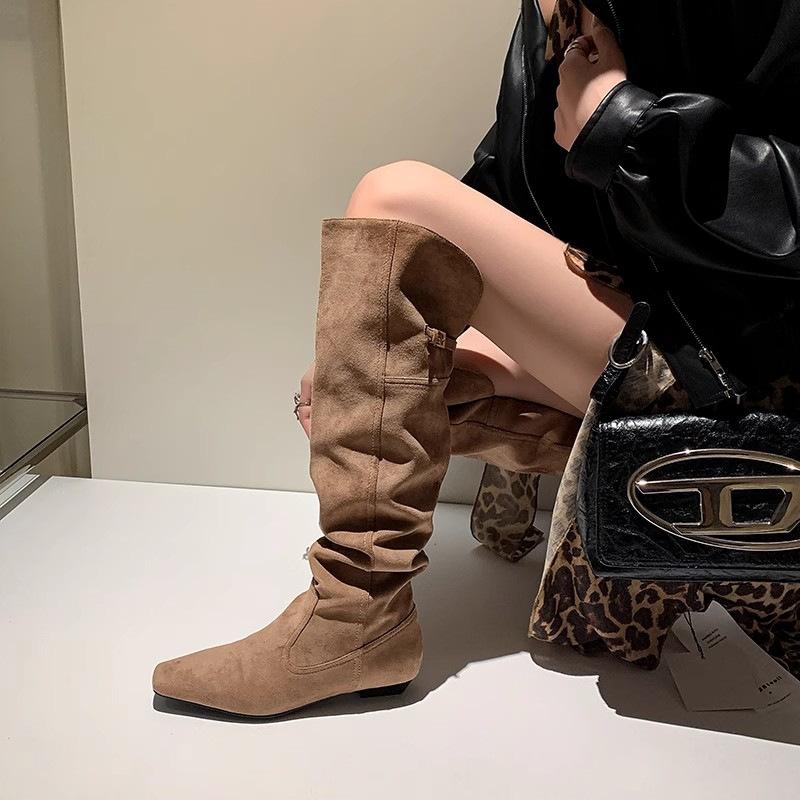 Boots Women's Over-the-Knee Boots 2025 Autumn and Winter New Tall Women's Boots Suede Folded Stacking Boots Inner Height Boots
