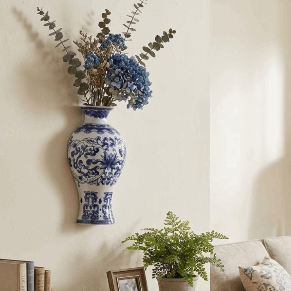 Antique Blue White Porcelain Wall Hanging Ceramic Vase Wall Hanging Vase Living Room Decor