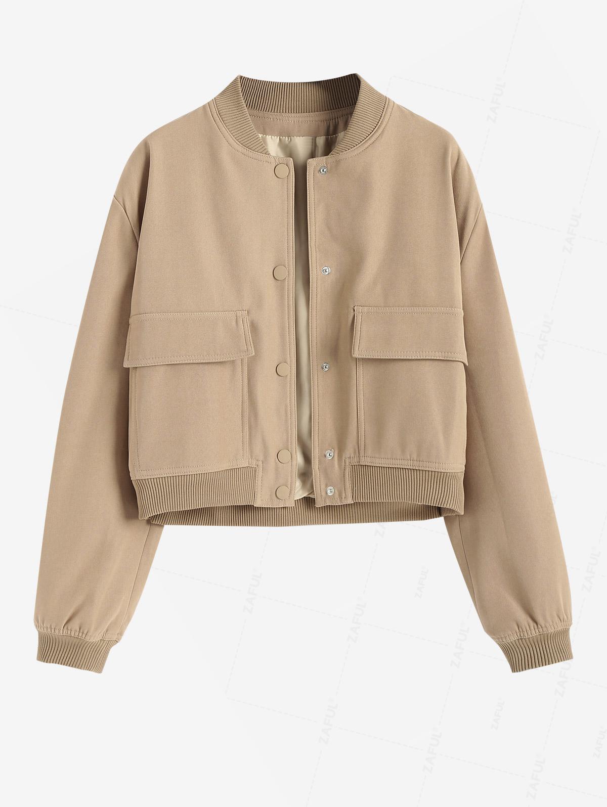 

Женская куртка-бомбер на молнии с клапанами и карманами-карго ZAFUL, однотонная M света кофе