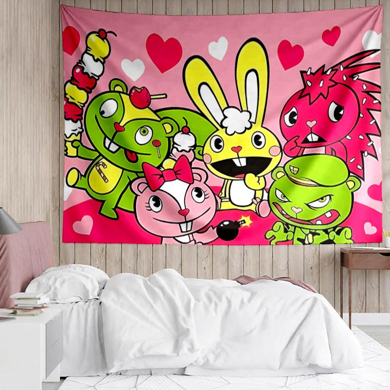 Happy Tree Friends3 Tapestry for Bedroom Aesthetic Classroom Tapestries Wall Hanging for Living Room Dorm Office,Ideal Creative Gift